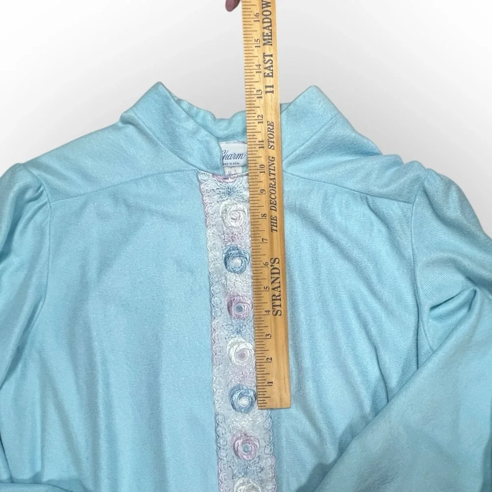 Vtg It's A Charm Sz X Blue Housecoat Snap Front Robe Embroidered Pockets Brushed